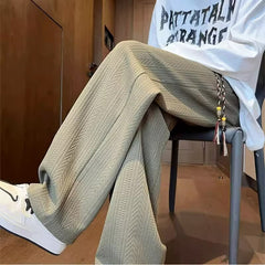 Threebooy Wheat Ear Pattern Knitted Pants Men American Vintage Straight Casual Sweatpants Spring Autumn Fashion Loose Youth Long Trousers