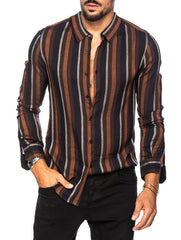 Threebooy Vintage Men's Striped Shirt Long sleeve Slim Fit Lapel Tops Spring Autumn Fashion Trend Shirts For Men Clothing Streetwear
