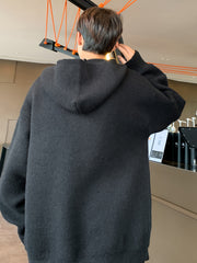 Threebooy Men'S Casual Knitted Hooded Sweater with Alphabet Pattern, Soft Skin-Friendly Fabric, Regular Fit, with Full Zipper for Fall/Winter