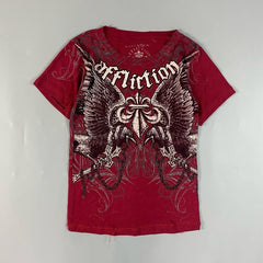 Threebooy 2000s Red Sustainable Cotton Mens T Shirt Retro Affliction Double Eagle Chain American Couple Men And Women High Street T shirt