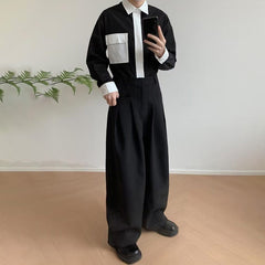 Threebooy Mens Suit Trousers Pocket Casual Wide Leg Pants Summer Office Business All-Match Elegant British Straight Pants Men'S Clothing