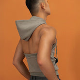 Threebooy High Elastic Sport Hooded Vest Men Backless Sleeveless Hoodie Sweatshirt Fashion Casual Zipper Placket Slim Fit Tank Tops