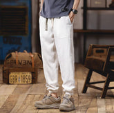 Threebooy Spring Summer Mens Linen Casual Pants Elastic Waist Loose Pencil Pants Fashion Sports Ankle-Length Cargo Trousers Flax