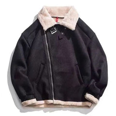 Threebooy Mens Autumn Winter Cotton-Padded Jackets Plus Velvet Thickened Lambswool Jackets Genderless Korean Loose Warm Jackets Unisex
