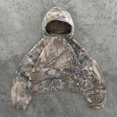Threebooy 2000s Forest Camouflage Cotton Padded Jacket Marble Oversized Zipper Sweatshirt American Street Washed Pure Cotton Unisex Hoodie