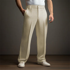 Threebooy Business Casual Waffle Trousers Men Slant Insertion Pocket Straight Suit Pants Fashion Versatile Pants Leisure Vacation