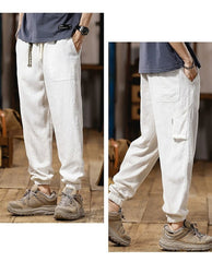Threebooy Spring Summer Mens Linen Casual Pants Elastic Waist Loose Pencil Pants Fashion Sports Ankle-Length Cargo Trousers Flax