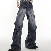 Threebooy Hip Hop American Vintage Jeans Men Heavy Industry Used Wash Denim Pant Deconstruct Cut Design Variable Flared Trousers Unisex