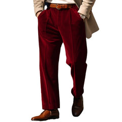 Threebooy Autumn Winter Men Velvet Suit Pants Leisure Oblique Insertion Pocket Straight Trousers Comfortable Business Vacation Casual Pant