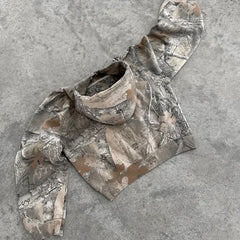 Threebooy 2000s Forest Camouflage Cotton Padded Jacket Marble Oversized Zipper Sweatshirt American Street Washed Pure Cotton Unisex Hoodie