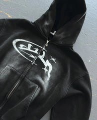 Threebooy 2000s Fashion Hoodies New Harajuku Hip Hop Long Sleeve Coats Loose zipper Hooded Vintage Sweatshirt Men Women Vintage Streetwear
