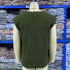 Threebooy Spring Autumn Men Knitted Vest V-Neck Sleeveless Sweater Vintage Oversize Loose Knit Tank Tops Leisure Waistcoat Streetwear
