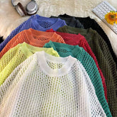 Threebooy Hollow Hole Men Women knitted Tshirts High Street Fashion Loose Long Sleeved Top Autumn Sexy Mesh Knit Sweater Pullover Unisex