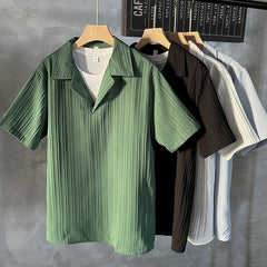 Threebooy Korea Style Ice Silk Polo Shirt Mens Loose Solid Color Short Sleeve Lapel V-neck Quick Dry Tee Top Summer Casual Tshirts For Men