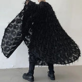 Threebooy Dark Knee-Length Long Cloak Autumn New Nightclub Party Performance Clothing Youth Trend Loose Solid Casual Feather Cloak