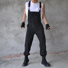Threebooy Men'S Japanese Dark Trend Jumpsuit Autumn New Fashion Loose Hip-Hop Casual Comfortable Simple Solid Color Work Overalls