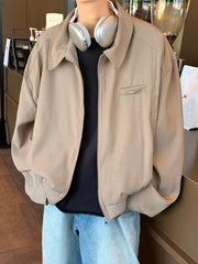 Threebooy Casual Polyester Jacket for Men - Solid Color, Long Sleeve Lapel Collar, Slight Stretch, Polyester Lined, Zippered Fall/Winter Outerwear, Versatile for Commuting and Everyday Wear