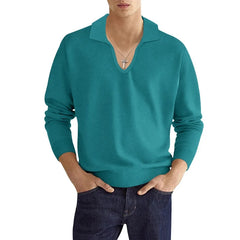 Threebooy Autumn Men's Polo Shirt Solid Long Sleeve V-neck Breathable Tops Fashion Casual Polos Collar Tshirts Clothing For Men Streetwear