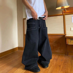 Threebooy Hip Hop Graphics Embroidery Men's Jeans High Street Trendy Loose Wide Leg Denim Pants Spring Autumn Fashion Casual Trousers