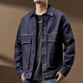 Threebooy Oversize Retro Denim Jacket For Men Spring Autumn Fashion Loose Jeans Top American Vintage Large Pocket Workwear Coat Streetwear