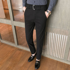 Threebooy Fashion Vintage Men's Slim Fit Woolen Trousers British Style Business Casual Suit Pants Autumn Winter Korean Thick Warm Pant