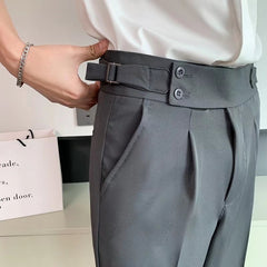 Threebooy Fashion Slim Fit Pencil Pants Naples Suit Pant For Men High Waist Button Business Casual Straight Trousers Korean Cropped Pants