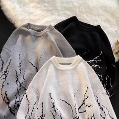 Threebooy Splash Ink Men's Sweaters Japanese Retro Winter Man Jersey Pullover Knit Y2k Ugly Sweaters 2024 New Goth Punk Knitwear Clothing