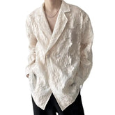 Threebooy Nude Shirt Neutral Flower Embroidery Loose Long Sleeve Lapel Shirt Men's and Women's Button Up Shirt Temperament Jacquard Top