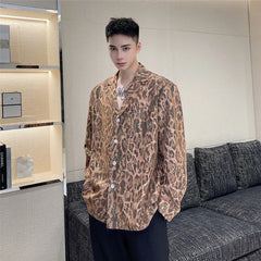 Threebooy Men's New Leopard Design Loose Personalized Shirts Casual Coats Long Sleeve Shirts Fashion Trend Camisa Masculina M-XL