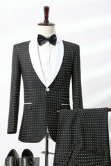 Threebooy Business Men Suits Tailor-Made 2 Pieces With Dots Tuxedo Jacket Coats Groom Wedding Formal Tailored Regular Fit