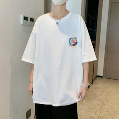 Threebooy Summer Men's Colorful Printing T Shirt Loose Top Short Sleeve T-shirt Streetwear Round Neck Clothes White/black Tshirt