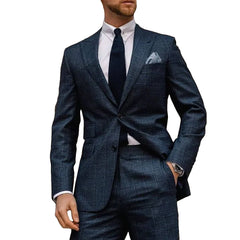 Threebooy Business Men Suits Plaid Tailor-Made 2 Pieces Coat Slim Fit Tuxedo Jacket Coat Groom Wedding Groom Prom Formal