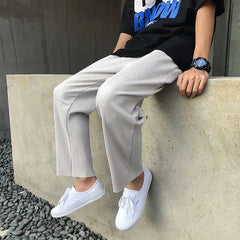 Threebooy Pleated Pants Men Summer Straight Casual Pants Men Japanese Streetwear Loose Ice Silk Pants Mens Wide Leg Pants Man Trousers