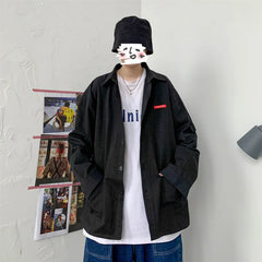 Threebooy Men Harajuku Solid color Mens Streetwear Long Sleeve Male Vintage Korean Fashions shirts Oversized shi