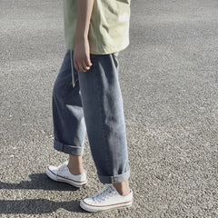 Threebooy Straight Jeans Men's Fashion Washed Retro Casual Jeans Pants Men Streetwear Wild Loose Hip Hop Denim Trousers Mens S-2XL