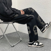 Threebooy Men's Loose Wide Leg Pants Baggy Homme Casual Pants Classic Cargo Pocket Jeans Black Color Biker Denim Trousers M-3XL