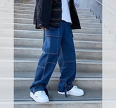 Threebooy Men Wide Leg Jeans Mens Spring cargo pants Hip Hop Streetwear New Loose Straight Baggy Denim Pants Male work jeans