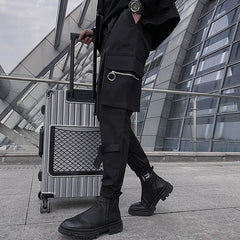 Threebooy Men's Black Color Overalls Fashion Slim Fit Casual Pants Cargo Leggings Streetwear Trousers Hip Hop Style Sweatpants M-3XL