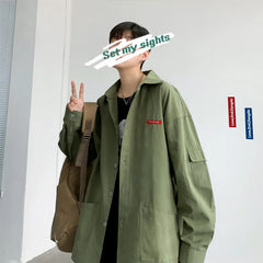 Threebooy Men Harajuku Solid color Mens Streetwear Long Sleeve Male Vintage Korean Fashions shirts Oversized shi