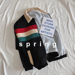 Threebooy Corduroy Jacket Men's Fashion Contrast Color Casual Jackets Mens Streetwear Wild Loose Hip Hop Bomber Jacket Men M-2XL