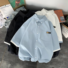 Threebooy fashion niche Design Summer new short sleeve shirt loose Korean clothing chic style shirt fashion shirts streetwear
