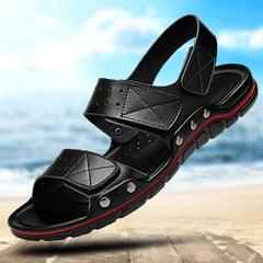 Threebooy Summer Men Leather Casual Sandals Plus Size 50 Outdoor Black Walking Soft Luxury Shoes Sandalias Hombre New Fashion