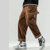 Threebooy Men's Corduroy Fabric Casual Pants Loose Cargo Vintage Overalls Trousers Brown/blue Color Thickening Sweatpants M-5XL