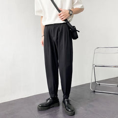 Threebooy Summer Men's Pure Color Casual Pants Streetwear Loose Cargo White/black Suit Pants Style High-quality Trousers