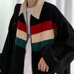 Threebooy Corduroy Jacket Men's Fashion Contrast Color Casual Jackets Mens Streetwear Wild Loose Hip Hop Bomber Jacket Men M-2XL