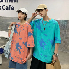 Threebooy Men's Couple Print Dyed Short Sleeve T-shirt Street Hip Hop Fashion Top Casual Tshirt Harajuku Multicolor T Shirt M-3XL
