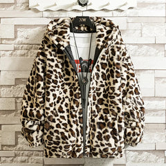 Threebooy Fall/winter Leopard Print Jacket Loose and Comfortable Cotton-padded Jacket Fashion Men's and Women's Autumn Warm Jacket