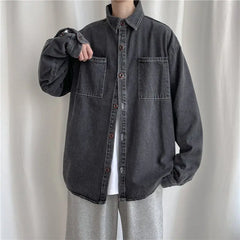 Threebooy Men's Simple Denim Shirt Loose New Style Long Sleeves Shirt Chic Clothes Blue Color Coats Loose Camisa Masculina M-2XL
