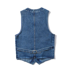 Threebooy Denim Vest Men's Jacket Spring Autumn Jeans Jacket V-neck Design Korean Vest Loose Casual Fashion All-match Style Male Clothing