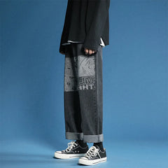 Threebooy new ins jeans men's trend handsome versatile straight loose wide leg pants waist pants streetwear cheap clothes china